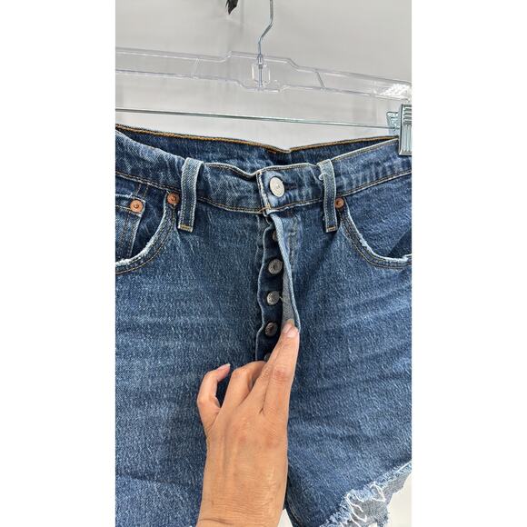 Levi’s 501 Dark wash Denim cutoff buttonfly Shorts size 32 festival summer - Picture 3 of 6
